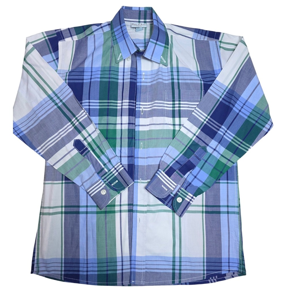 Papo d'Anjo Boys Plaid Long Sleeve Button Up Shirt Sz 8 Years Preppy Cowboy